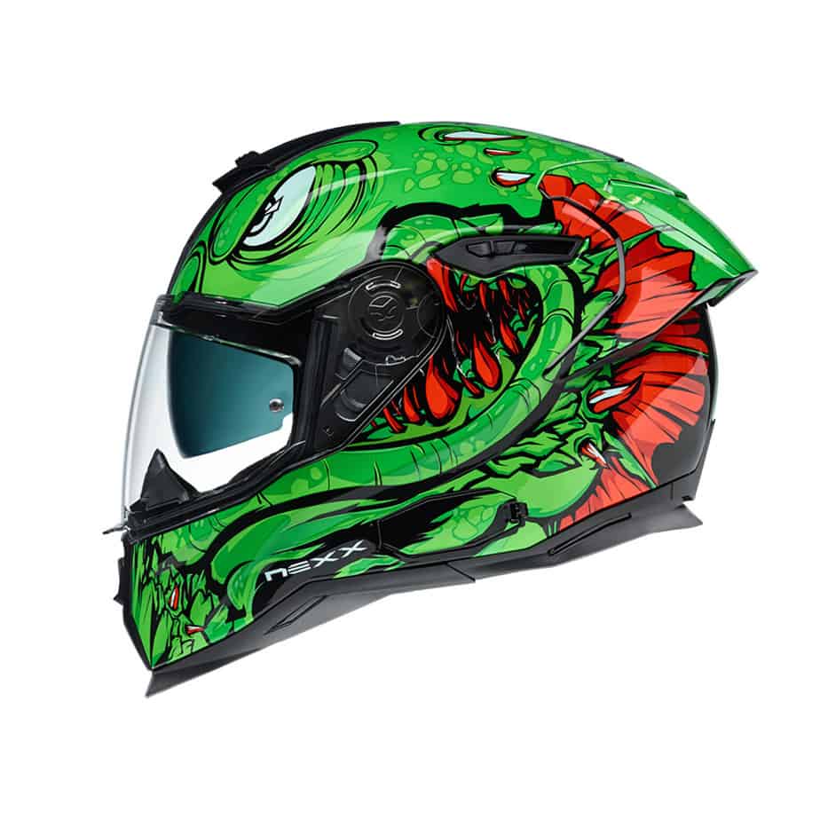 Casque de moto Nexx SX.100R vert-rouge vue de dos Casque de moto Nexx SX.100R vert-rouge vue de dos