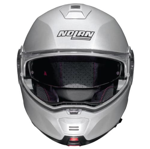 Casque de moto Nolan N100.5 gris clair vue de face Casque de moto Nolan N100.5 gris clair vue de face