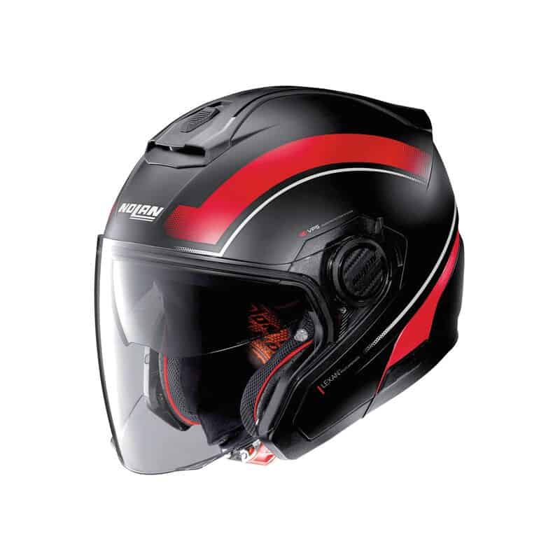 Casque de moto Nolan N40.5 noir-rouge vue de profil gauche Casque de moto Nolan N40.5 noir-rouge vue de profil gauche