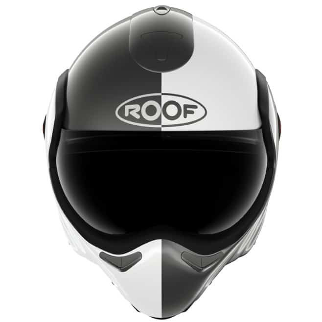 Casque de moto Roof RO9 gris-blanc vue de face Casque de moto Roof RO9 gris-blanc vue de face