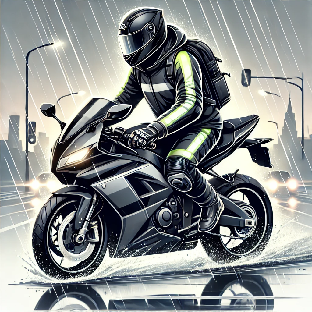 illsutration motard equipe anti pluie